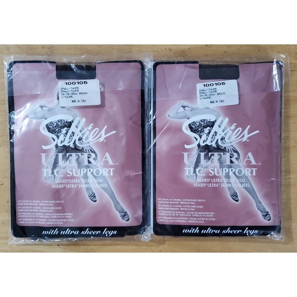 3 Pair Women's Silkies Small Control Top & Ultra TLC Support Pantyhose Taupe - Picture 5 of 7